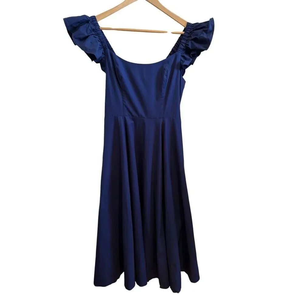 Hill House Ruffle Sleeve Navy Pocket Midi Dress Size M